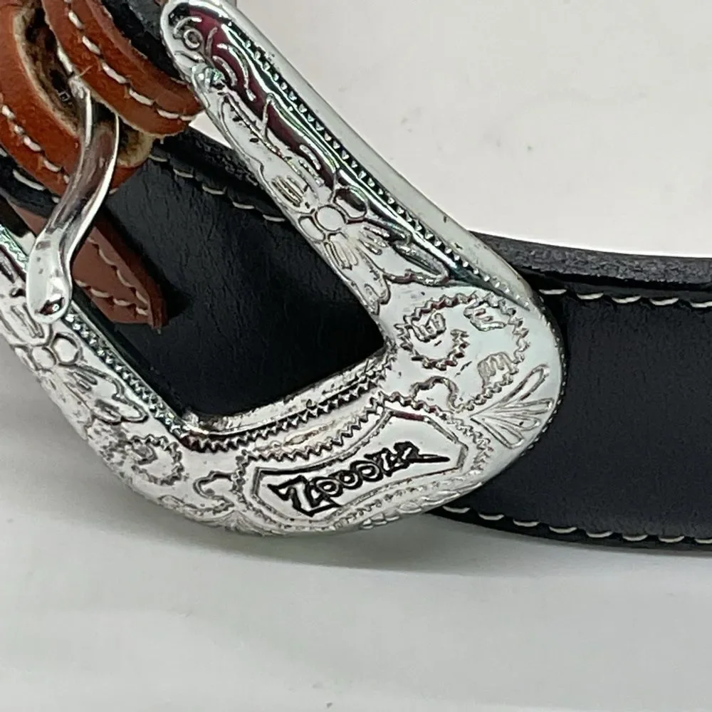 Tony Lama Men's Black and Brown Leather Belt with Silver Buckle